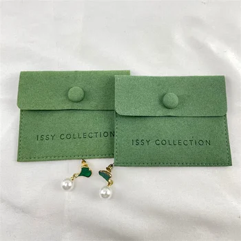 ירוק תכשיטים שקיות מתנה זמש המעטפה תכשיטים תיק מיקרופייבר תכשיטים אחסון נרתיק אריזה עם כפתור