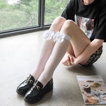 לוליטה לבן גרביים של נשים עגל גרביים יפנית חמוד קשת JK לוליטה גרבוני רשת דק