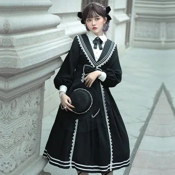לוליטה נשים שמלות בנות Kawaii הנסיכה מתוק תחרה שחור חתיכה אחת שמלה אביזרי בסגנון יפני Harajuku Cosplay תלבושות להתלבש