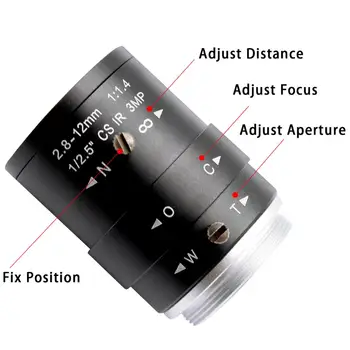 מגה פיקסל 2.8-12mm Varifocal HD מצלמת אבטחה עדשת זום ידני & פוקוס CS Mount