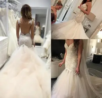 מדהים תחרה שמלת חתונה וינטג ' רצועות ספגטי ללא משענת שמלת כלה בהזמנה אישית בתוספת גודל