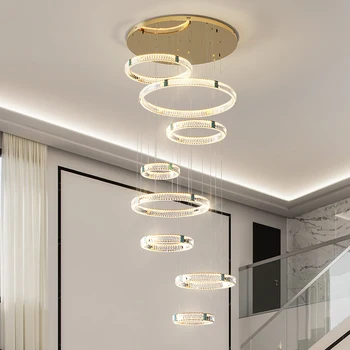 מדרגות המנורה זמן נברשת מודרנית הסלון חלול לבחור ריק אור קריסטל יוקרה וילה דופלקס בבניין גדול נברשת