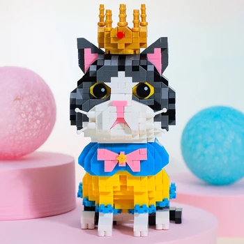 מודל 3D DIY מיני יהלום בלוקים לבנים בונים עולם החי הפרסי חתלתול חתול כתר המלך מחמד בובת צעצוע לילדים