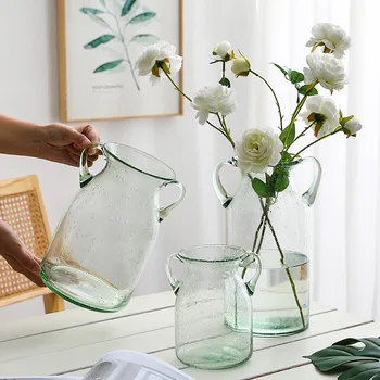 מודרני בסגנון פסטורלי, יצירתי אור יוקרה זכוכית כפולה האוזן אגרטל פרחים סידור שולחן אוכל וסלון ריהוט
