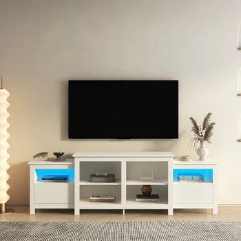 מודרני לבן טלוויזיה 75 אינץ', טלוויזיה, 16 צבעים LED TV לעמוד שליטה מרחוק אורות，עם שתי מגירות