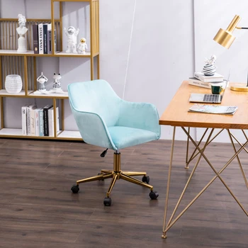 מודרני קטיפה המשרד הביתי כיסא המחשב עם זהב רגלי מתכת, גובה מתכוונן 360 מסתובבת עם ההגה אוניברסלי