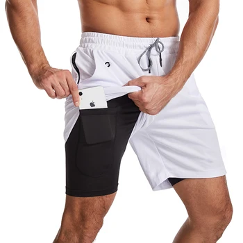 מוצק מכנסי ריצה לגברים מזויף שני חלקים כושר כושר ספורט באיכות גבוהה אימון מכנסי גברים פיתוח גוף
