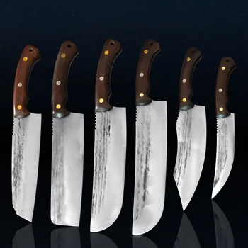מזויפים תוקע סכין שף סט ידית עץ הקופיץ סכין פלדת פחמן גבוהה סכינים בשר ירקות Slicer מקצועי סכין קצבים