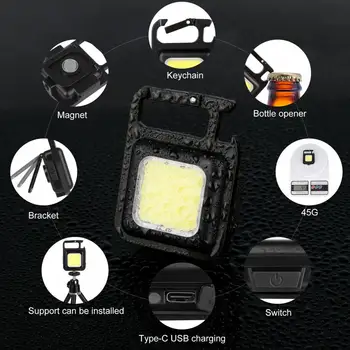 מיני פנס קלח מחזיק מפתחות אור נייד חירום מגנטי תאורה נטענת USB עובד אור חיצוני קמפינג דיג המנורה