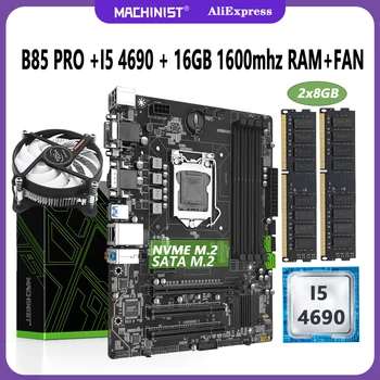 מכונאי B85 לוח האם להגדיר LGA 1150 קיט עם Intel Core I5 4690 המעבד 16GB(2*8GB) DDR3 RAM זיכרון NVME M. 2 B85M-PRO