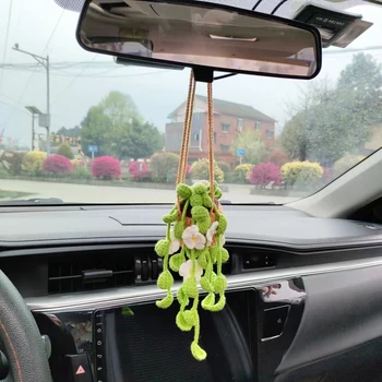 מכונית חמודה למראה תלוי Bracketplant Comosum Chlorophytum עם פרח בעיצוב פנים אביזרי רכב סרוגה גאדג ' טים