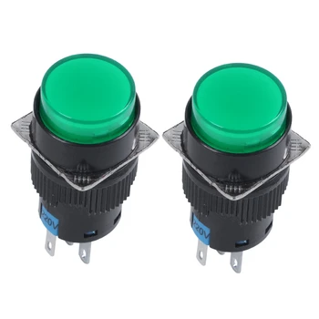 מכירה חמה 2X AC 250V 5A SPDT 1NO 1NC 5 סיכות הבריח ירוק החלף לחצן W 220V מנורת LED