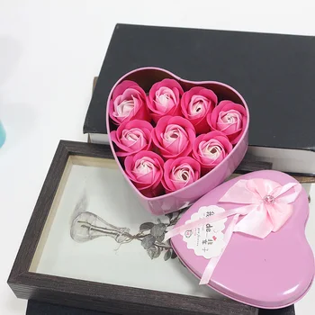 מלאכותי רוז סבון פרח לב התיבה בתוך סימולציה PE פרחים לחג האהבה חתונה הולדת יצירתיים מתנה