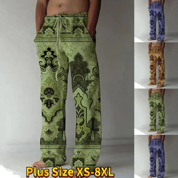 מנדלה מודפס דפוס גברים יומי מחוץ לקחת רופף גבוהה המותניים מזדמנים מכנסיים XS-8XL