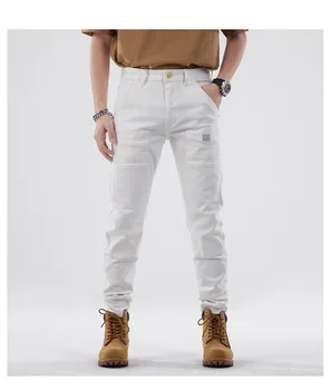מסוגנן חדש לבן ג 'ינס trendyol אופנת רחוב אופנוע טלאים מוערמים מכנסי ג' ינס נערה מכנסיים