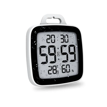 מסך LCD דיגיטלית עמיד למים האמבטיה שעון קיר טמפרטורה מד לחות ספירה לאחור זמן להעיף מקלחת שעונים עם וו טיימר