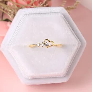 מעולה חמוד מצופה זהב מלא לבן טבעת זירקון מתוק רומנטי 3 צבע בסדר עדינות הטבעת מסיבת יום ההולדת מתנות נשים, תכשיטים