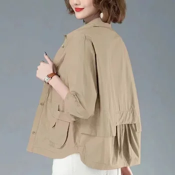 מעיל הרוח העליון בסגנון סיני נקבה רזה מעיל קצר נקבה 2023Spring סתיו אופנה חדשה מזדמן החולצה הנשית צבע מוצק