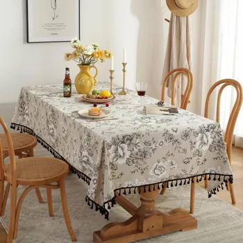 מפת שולחן כותנה אמריקאי אדמונית פרחי בד שולחן קפה שולחן סלון פינת אוכל שולחן חיפוי מטבח Manteles De Mesa