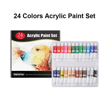 מקצועי צבע אקרילי להגדיר לציור 24 צבעים בד בצבע טקסטיל הקיר ציור זכוכית צבע ציוד אמנות