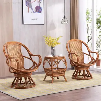 מרפסת קש הכיסא שלושה חלקים סט טבעי אמיתי טנג תה שולחן כיסא שילוב מיושן משענת גבוהה טנג הכיסא