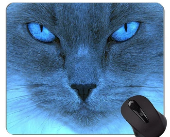 משטח עכבר עם תפר קצה,חיה עיני חתול כחול החלקה, בסיס גומי Mousepad