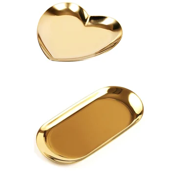 מתכת אחסון מגש זהב האליפסה המקווקו צלחת פירות & בצורת לב תכשיטים מגישים צלחת מגש מתכת זהב