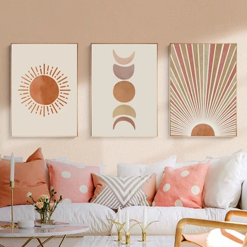 נוף מופשט השמש והירח זירת בוהו הדפסי בד ציור קיר אמנות תמונות פוסטרים עבור הסלון עיצוב הבית אין מסגרת