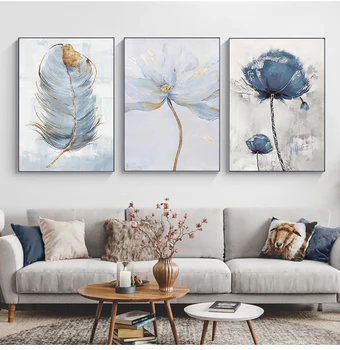 נוצה עיצוב תמונה בסלון הבית תפאורה הקיר פוסטר סקנדינביה פרחוניים בד אמנות ציור מופשט