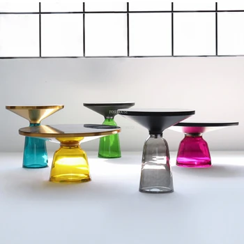נורדי מעצב זכוכית שולחנות קפה יוקרה בסלון מרכז פשוטה לצד שולחן סלון יצירתי פינה עגולה מרפסת ריהוט