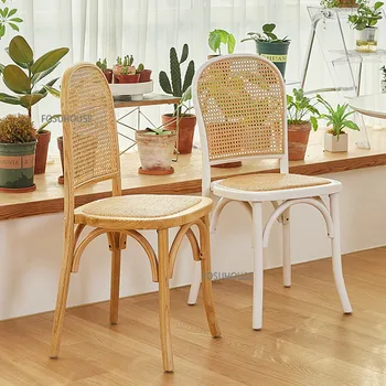 נורדי קש כסאות אוכל במטבח ריהוט מודרני מינימליסטי אוכל עץ מלא על הכסא יצירתי מעצב הבית צואה