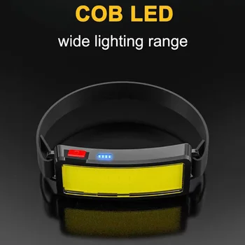 נייד פנס LED COB נטענת USB פנס מובנה סוללה פנס עמיד למים ראש הלפיד 3 מצבי תאורה העבודה