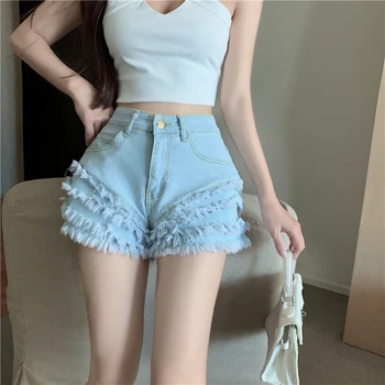 נשים מכנסיים קצרים גבוהה המותניים ג ' ינס קיץ ציצית 2023 אופנה חדשה סקסי אסתטי בגדים יום-יומיות פשוטות Harajuku מוצק נשי קלאסי.