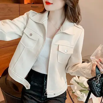 נשים מעיל קצר 2023 אביב סתיו חדש הקוריאנית Slim Fit סגנון יומיומי שרוול ארוך תכליתי אופנוע ז ' קט