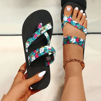 נשים פרחוני כפכפים חוף נעלי אופנה עבה התחתונה, כפכפים sandales קיץ מזדמן חיצוני חוף נעלי בית chaussure