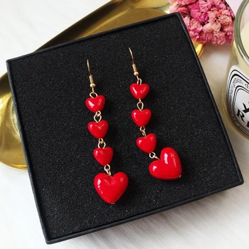 סגנון קוריאני אוהב תליון לב זמן ציצית עגילים אדום אפרסק לב זרוק עגילים לנשים בנות המתנה הטובה ביותר תכשיטים הסיטוניים