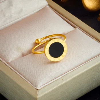 סגנון קוריאני טבעת פתוחה עם ספרות רומיות, טיטניום פלדה האצבע טבעת, פופולרי אישיות טבעת תכשיטים לנשים