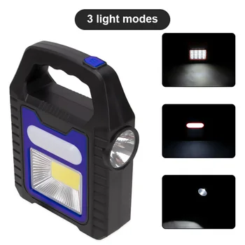 סולארי נייד פנס COB LED העבודה מנורה עמיד למים זרקור חירום נטענת USB Handlamp לקמפינג טיולים חיצוני