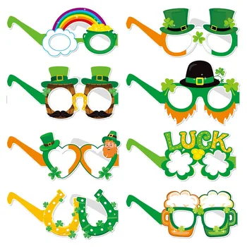 סנט פטריק היום אירי מסיבת בר מזל תלתן ירוק נייר משקפיים פסטיבל מסיבת קרנבל דקורטיביים צילום DIY אביזרים משקפיים