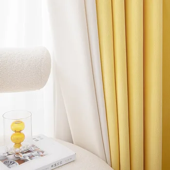 סקנדינבי מינימליסטי וילונות הסלון מקושט טלאים צהובים קורטינה מוצק צבע טלאים, וילונות, וילונות האפלה