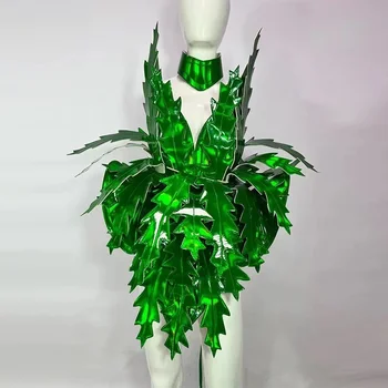 סקסית לייזר ירוק עלה שלב תחפושת מלכת דראג בגדי קרנבל נלהבות תלבושת מועדון לילה רקדנית ביצועים בגדים
