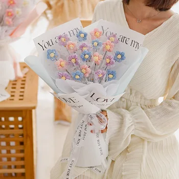 סריגה פאף זר פרחים מלאכותיים-יד סרוג מתנות עבור המאהב הביתה השולחן לקישוט אגרטל פרחים אספקה