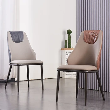 עור איטלקי האוכל כסא מתכת שחורה הרגל סלון חיצוני בעיצוב מודרני כסא רך כסאות הבר מרפסת ריהוט למטבח