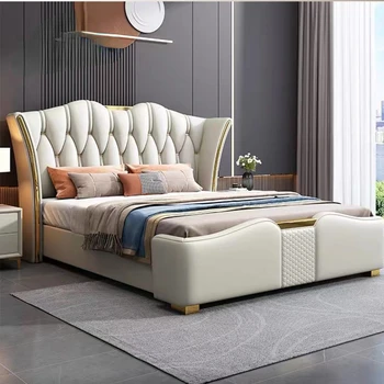 עור מעצב מיטת חדר השינה רהיטים אור יוקרה באיכות גבוהה מיטה זוגית עם איחסון Muebles דה Dormitorio