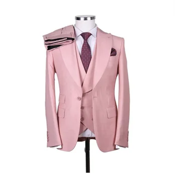 עסקים 6 צבעים רחב שיא דש חליפות גברים תחפושת Homme חתונה חליפות Terno Masculino Slim Fit החתן הנשף בלייזר 3 חלקים
