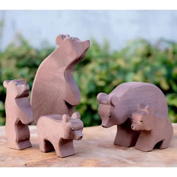 עץ דוב חיות דמויות תינוק פתוחה, עולם קטן לשחק צעצועים לילדים וולדורף, מונטסורי חינוכי צעצועי עץ מתנה