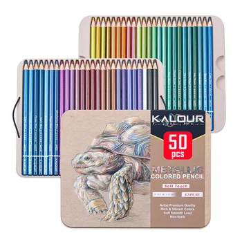 עץ עפרונות צבעוניים 50pcs להגדיר מתכתי צבע ציור אמנות בהיר צבע עיפרון ביד לצייר סקיצה עיפרון הספר ציוד אמנות