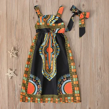 #פולקסווגן הקיץ Suspender השמלה חידוש הדפסה ילדים בנות שרוולים אפריקה סגנון שמלות ללא משענת שמלות vestidos דה verano