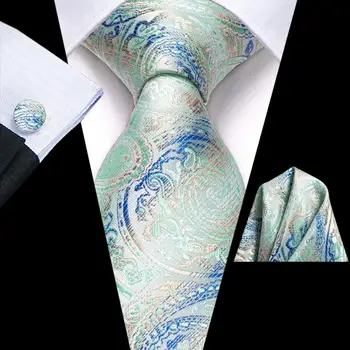 פייזלי מנטה משי כחולה החתונה עניבה לגברים מתנות Mens עניבה Handky סט חפתים אופנה עסקים מסיבת Dropship היי-תקשור מעצב