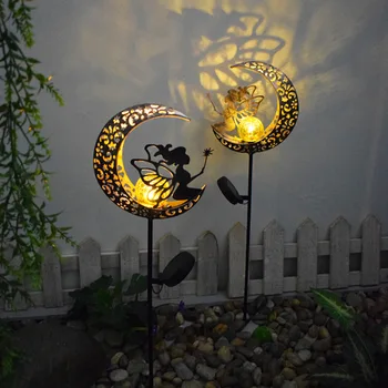 פיית השמש אור חיצוני LED אור מתכת הירח מלאך פסלים פסלון הדשא המנורה נוף האורות בחצר נתיב קישוט הגן